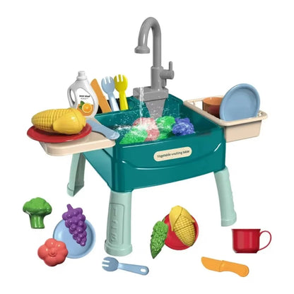 Jouets de jeu pour enfants à la maison Éducation précoce Simulation de cuisine Lave-vaisselle électrique Table de lavage de légumes avec sortie d'eau