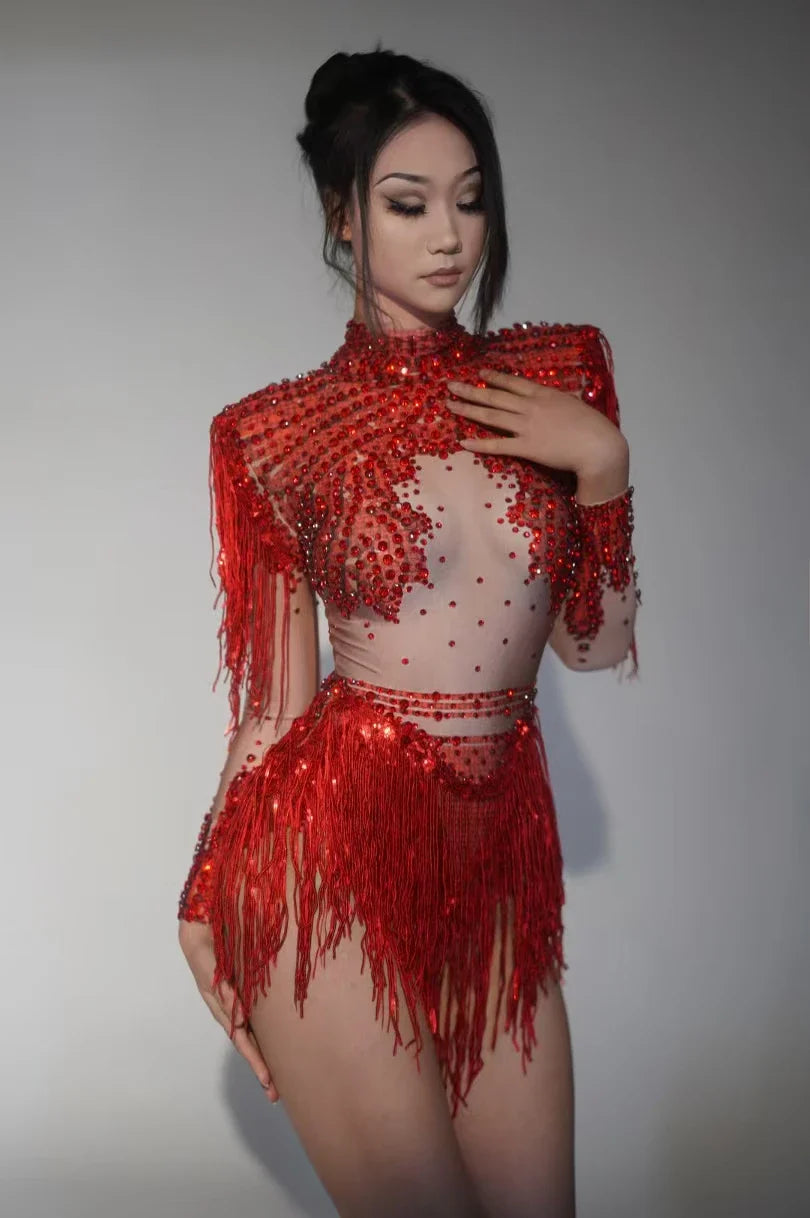 Body élastique à paillettes dorées et argentées avec pompons pour danse latine, tenue de scène, discothèque, DJ, chanteur, Q025Body élastique à paillettes dorées et argentées avec pompons pour danse latine, tenue de scène, discothèque, DJ, chanteur, Q025