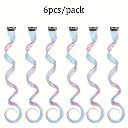Extensions de cheveux Licorne 6 pièces de 55 cm, cheveux bouclés synthétiques à clipser pour femmes, idéales pour les déguisements d'Halloween et de Noël