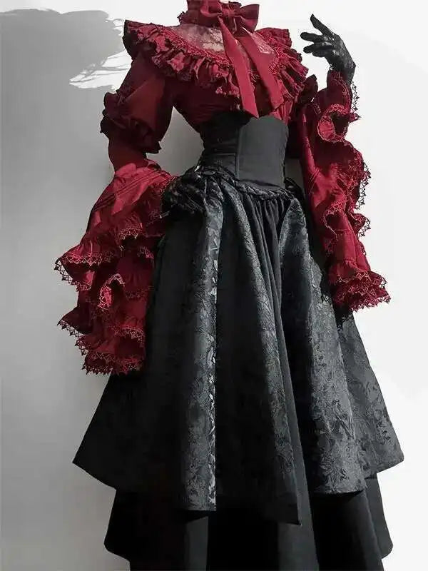 Costume Femme XVIIIe Siècle Princesse Rococo Baroque Victorien Français Rose Foncée Lolita Marie Antoinette Robe de Noël