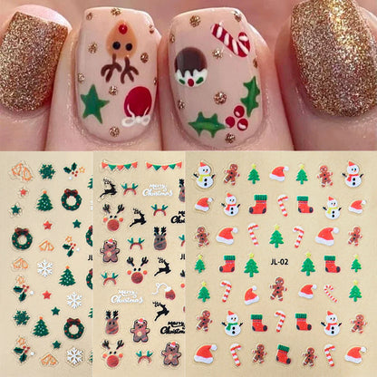 30Pcs Christmas Santa Claus 3D Nail Art Stickers Glitter Cartoon Snowflakes/Snowman/Pine Winter Sliders Xmas DIY Manicure Decals
