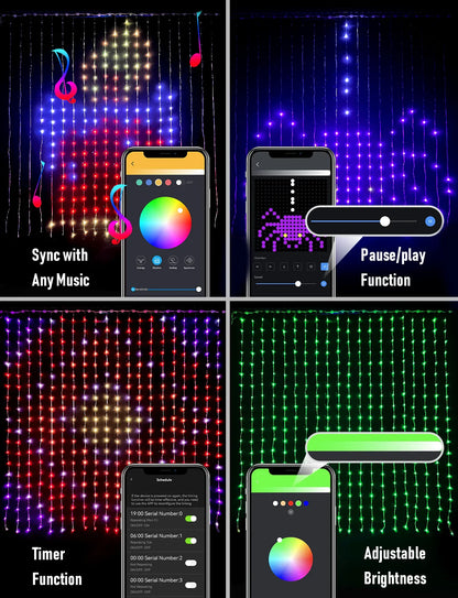Rideau lumineux Led intelligent, guirlande du nouvel an, guirlande lumineuse féerique RGB, affichage du changement de musique, pour fenêtre, décoration de salle de noël