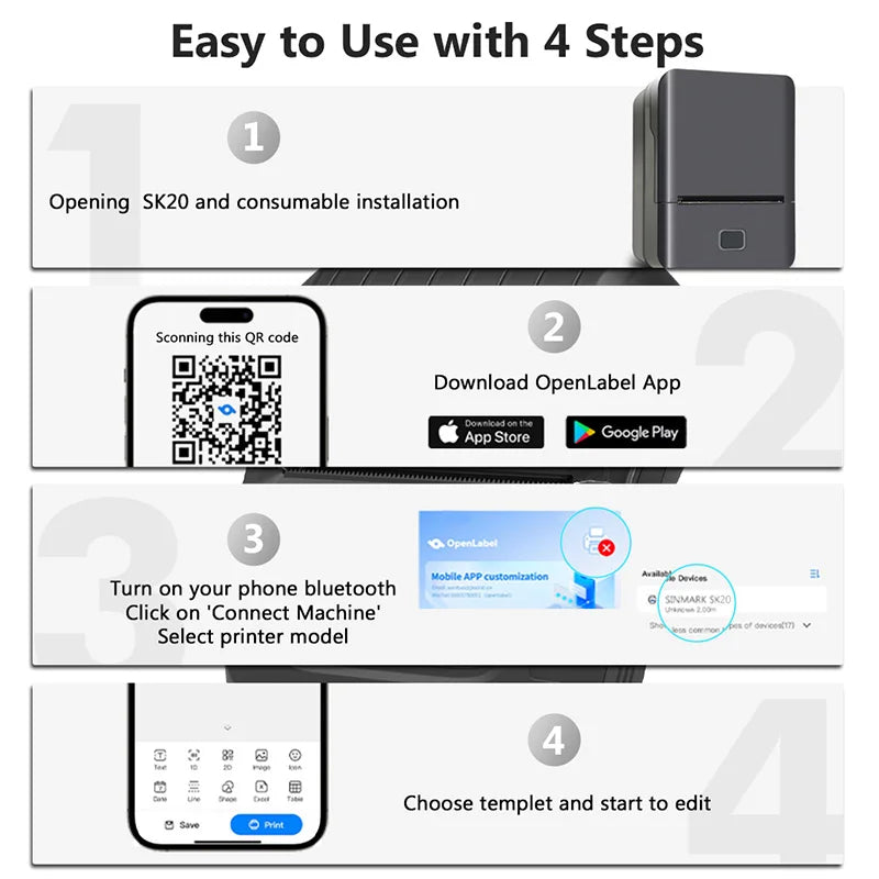 SINMARK SK20 Portable Thermal Printer With Labels Mini Bluetooth Sticker Marker Self-adhesive Label Printer Photo Printer Gift