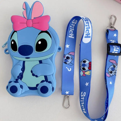 Cute Stitch & Angel Styling Silicone Coin Purse Cartoon Blue Pink Mini Wallet Crossbody Bag For Boys Girls Kawaii Accessories