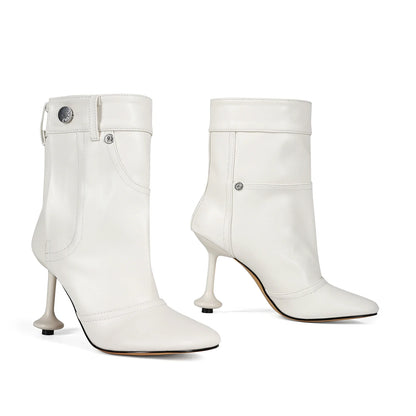 European and American Alien and Square Head Splicing Design Water Washed Cowboy Boots for Women's Trendy Side Zipper Short Boots