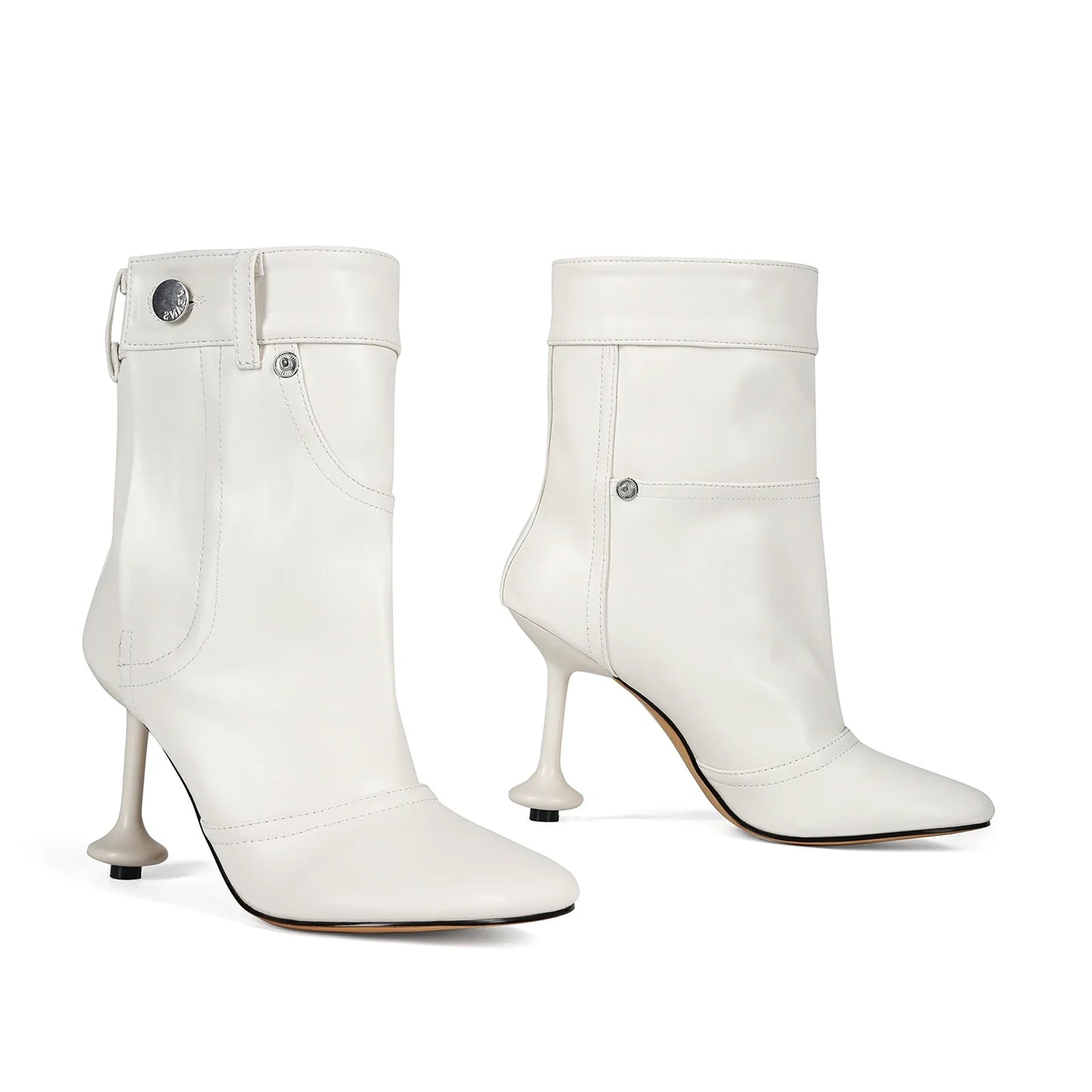 European and American Alien and Square Head Splicing Design Water Washed Cowboy Boots for Women's Trendy Side Zipper Short Boots