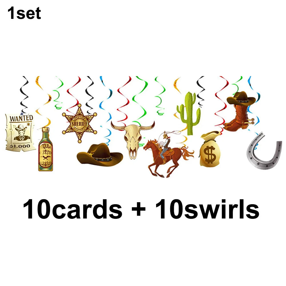 Wild Western Cowboy Party Swirls Streamers Western Theme Birthday Hanging Banner Photography Backdrop Western Cowboy Party Decor