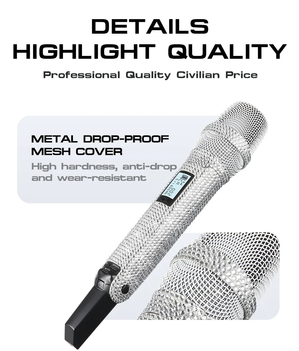 Microphone karaoké sans fil SKM9000, personnalisé incrusté de diamants, pour flux en direct, karaoké, scène brillante, essentiel
