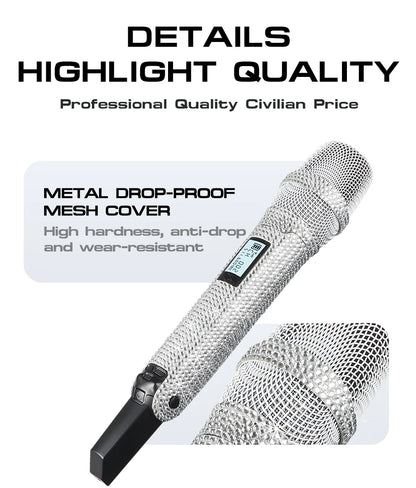 Microphone karaoké sans fil SKM9000, personnalisé incrusté de diamants, pour flux en direct, karaoké, scène brillante, essentiel