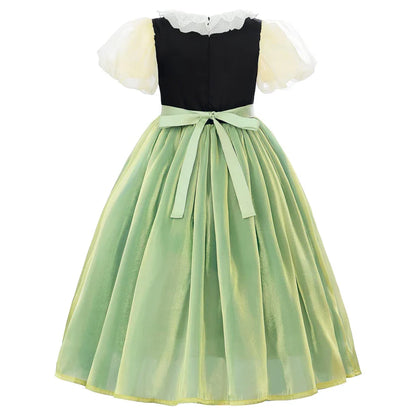 Robe de princesse de cosplay Anna pour filles, costume en maille à manches lanternes, pour fête d'anniversaire, carnaval, Halloween, robe de bal pour enfants