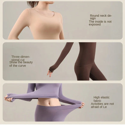 Chemises de soins de la peau à l'acide hyaluronique, appairage thermique d'hiver, sous-vêtements Ultra-fins à manches longues à haute élasticité, ensembles de couches de Base pour femmes