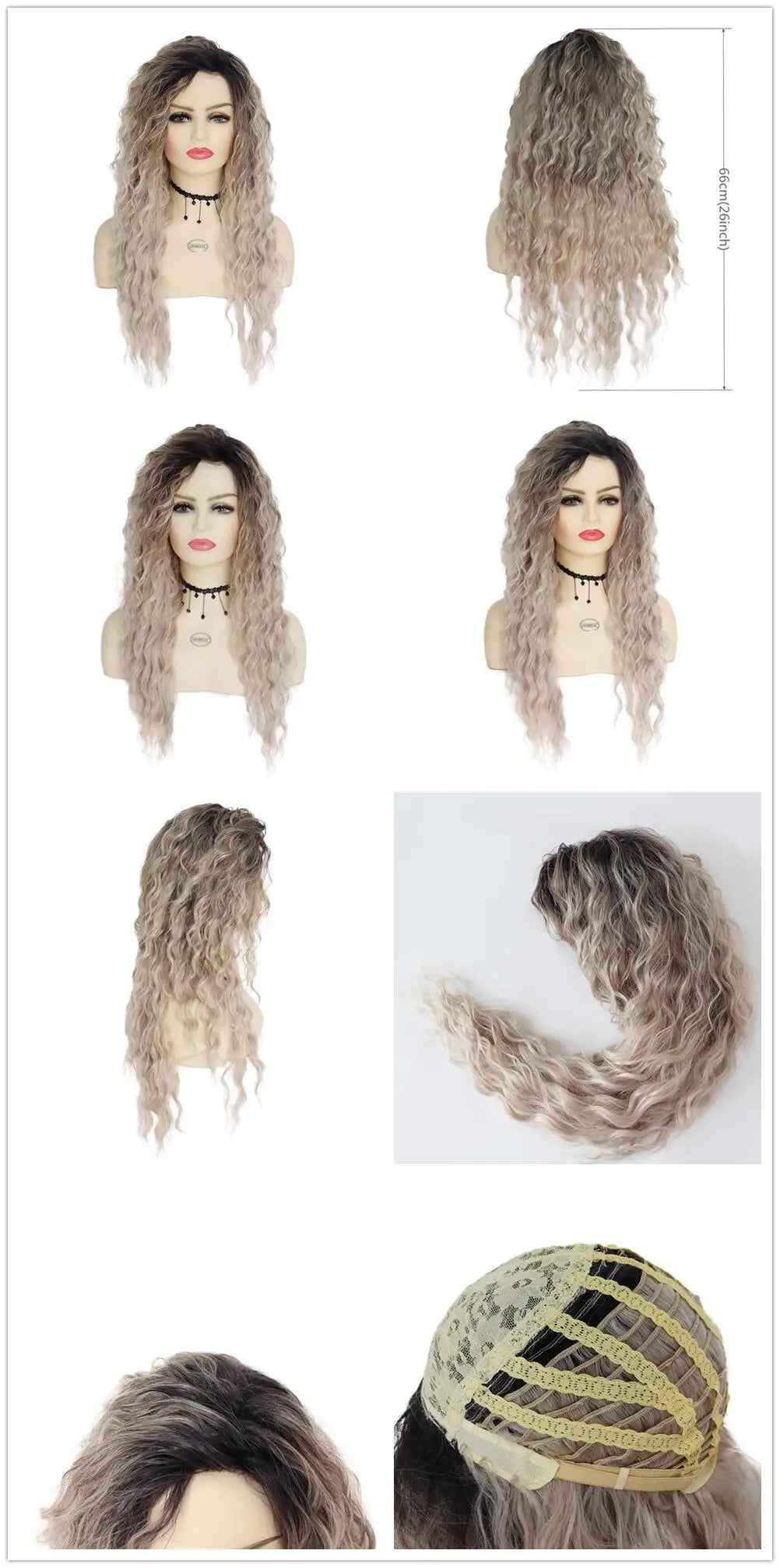 Perruque blonde bouclée cheveux synthétiques longs naturels perruques ondulées pour femmes blanches, raie libre, racines foncées, perruques ombrées, perruque ondulée tendance + autocollants