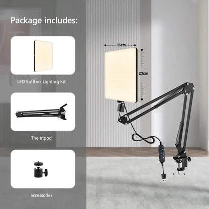 Lumière LED pour photographie, éclairage pour Selfie, éclairage de conférence, lampe de Studio Photo avec bras à ciseaux, pour Zoom, Streaming en direct sur YouTube