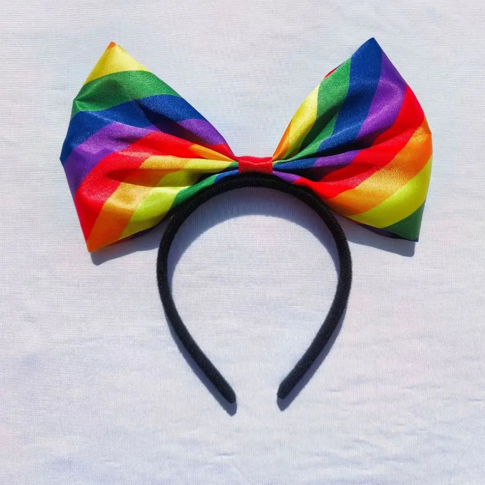 Colorful Rainbow Bowknot Hair Hoop Beautiful Fabric Art Rainbow Bow Headband Soft Durable Party Head Hoop Party Supplies