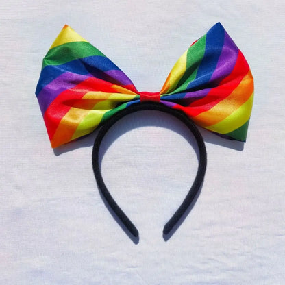 Colorful Rainbow Bowknot Hair Hoop Beautiful Fabric Art Rainbow Bow Headband Soft Durable Party Head Hoop Party Supplies