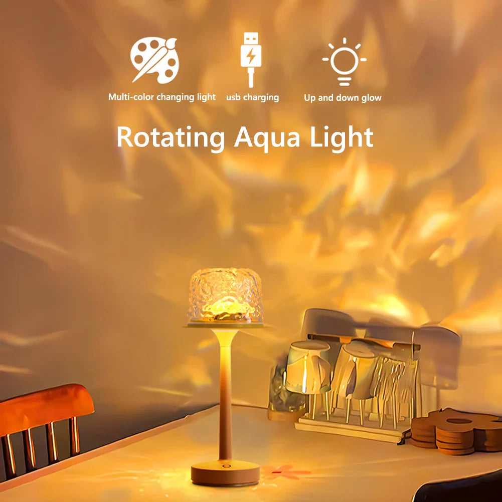 Water Ripple Lamp Rechargeable Night Light Atmosphere Desk Lamp Ocean Wave Projector Lamp for Home Bedroom Living Room