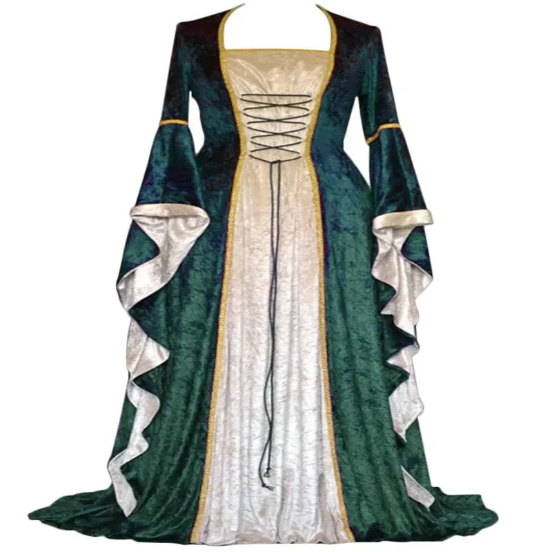 Robe de soirée rétro pour femmes, Costume d'halloween, Robe Noble de cour Cosplay, manches cloche anciennes, Costume de