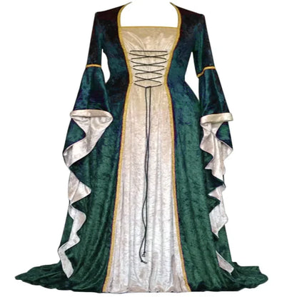 Robe de soirée rétro pour femmes, Costume d'halloween, Robe Noble de cour Cosplay, manches cloche anciennes, Costume de