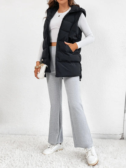 Cross-border Foreign Trade Europe and the United States Solid Color Cotton Jacket Hooded Long Zipper Cotton Vest Coat Female