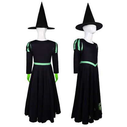 Wicked Musical Elphaba Cosplay Costume with Hat Black Victorian Skirt Dress Stage Performance Halloween Party Theme Clothing # 1