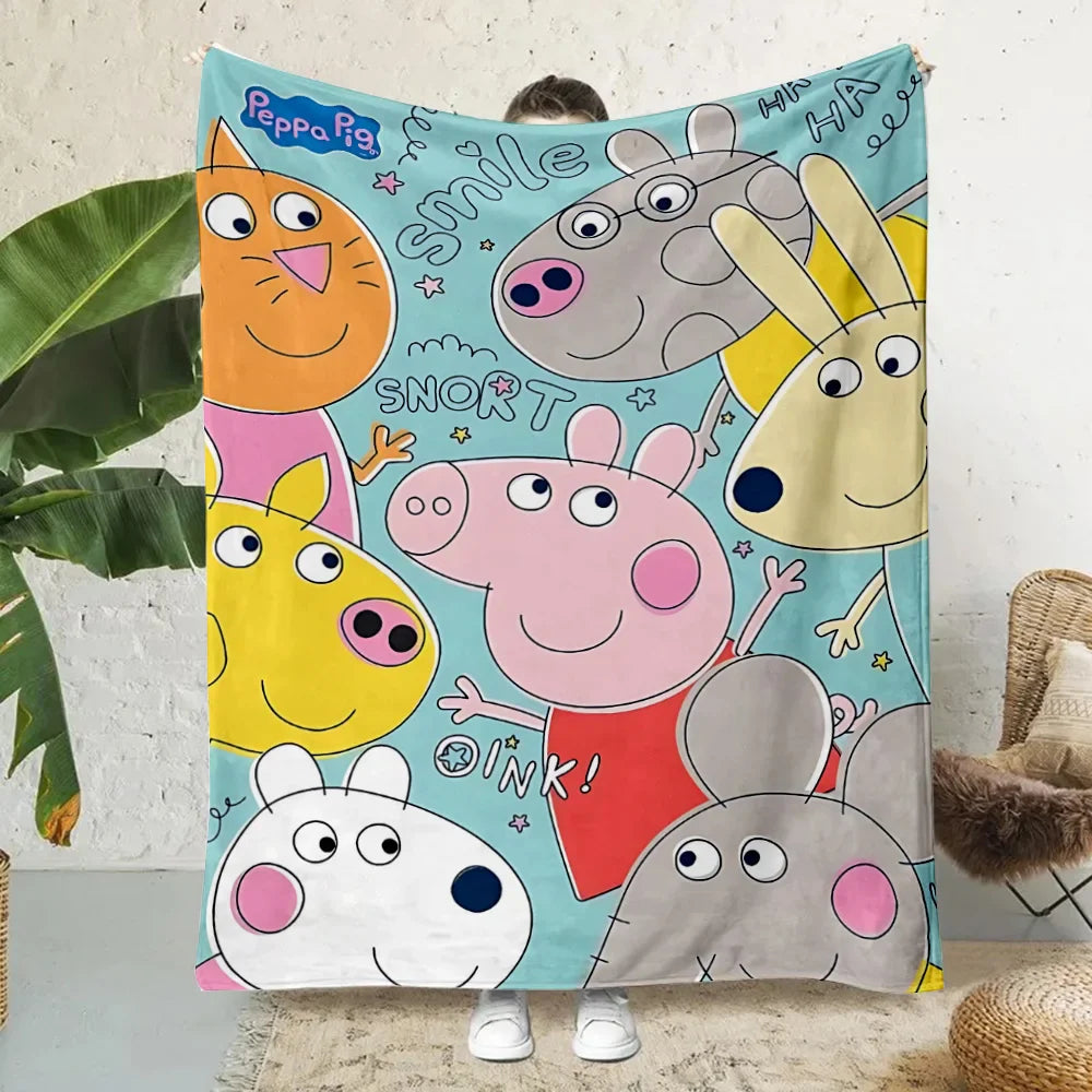 Cartoon P-Peppa Pigs Printed Blanket Picnic Blankets Warm Blanket Soft and Comfortable Blanket Home Travel Birthday Gift
