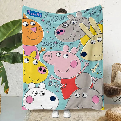 Cartoon P-Peppa Pigs Printed Blanket Picnic Blankets Warm Blanket Soft and Comfortable Blanket Home Travel Birthday Gift
