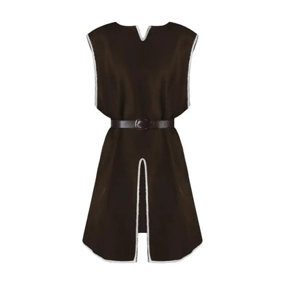 Tunique Viking Médiévale Chemise Col V Sans Manches Avec Ceinture Mi-Longue Grande Taille Cosplay Performance Déguisement Halloween Haut de Pirate