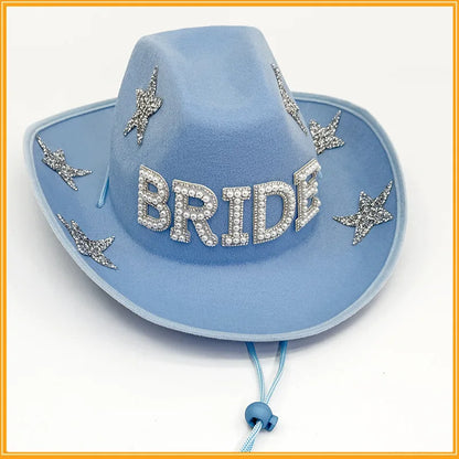 Chapeau de Cowboy blanc de mariée avec voile, perles et strass, chapeau de Cowgirl pour mariage, enterrement de vie de jeune fille, douche nuptiale, décoration, cadeau