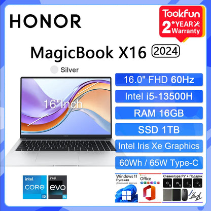PC Portable HONOR MagicBook X16 Pro 2024 Intel Core i5 AMD Ryzen R5 16Go 512Go 1To 16" FHD Ordinateur Portable Ultrabook BRN-H56