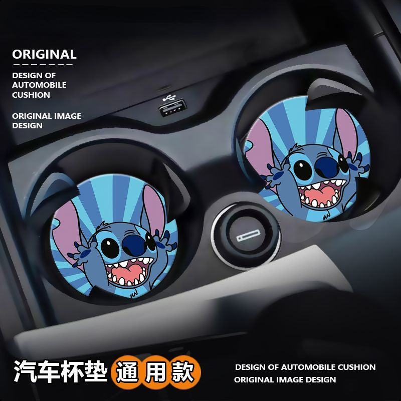 Stitch cute cartoon animation peripheral car storage non-slip mat car interior decoration creative personality water coaster