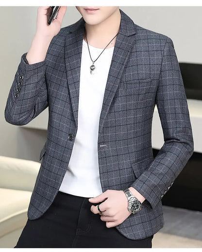 Chemise habillée cintrée à carreaux pour homme, coupe ajustée, style occidental, décontractée et tendance.