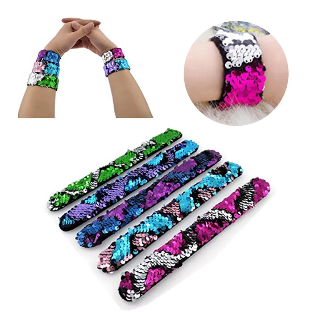 Bracelet à paillettes bicolore, rouge rose et argent, bracelet de fête, cadeaux de fête pour enfants, cadeaux de Noël, Nouvel An, carnaval
