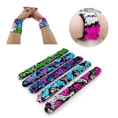 Bracelet à paillettes bicolore, rouge rose et argent, bracelet de fête, cadeaux de fête pour enfants, cadeaux de Noël, Nouvel An, carnaval