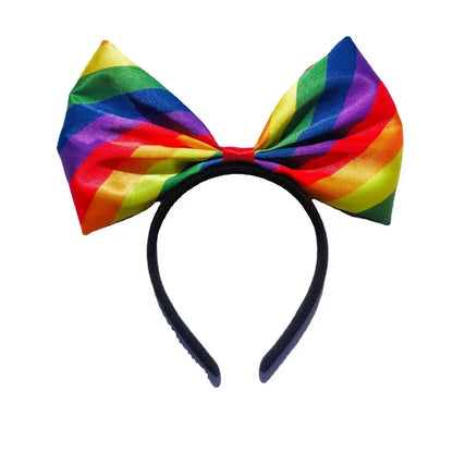 Colorful Rainbow Bowknot Hair Hoop Beautiful Fabric Art Rainbow Bow Headband Soft Durable Party Head Hoop Party Supplies