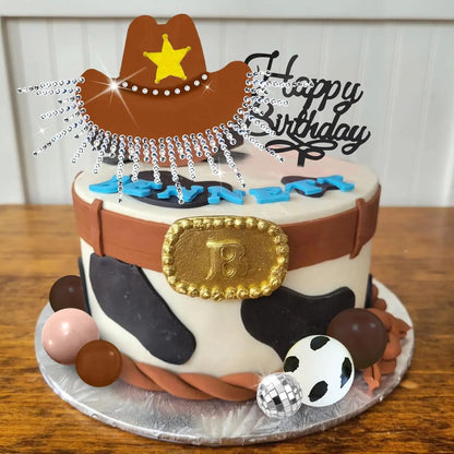 Hot Pink Cowgirl Cake Topper, Glitter Cowgirl Hat, Disco Balls for Western Theme Party, Birthday Party Supplies
