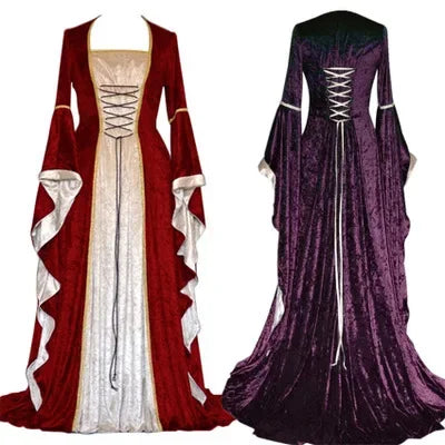 Robe de soirée rétro pour femmes, Costume d'halloween, Robe Noble de cour Cosplay, manches cloche anciennes, Costume de