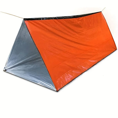 Tente d'urgence équipée d'une couverture isolante verte durable, résistante au froid et à la pluie, parfaite pour le camping et les activités de plein air