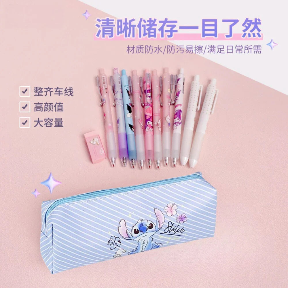 MINISO Stitch Anime Pencil Case Stitch Print Pen Bag  Cartoon Students Storage Bag Stationery kids Toy Student Christmars Gift