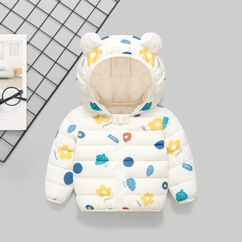 1-6T Hiver Bébé Filles Garçons Vêtements Manteaux Duvet Coton Dessin Animé Capuche Vestes Enfants Combinaison de Ski Salopette Costume de Tout-Petit