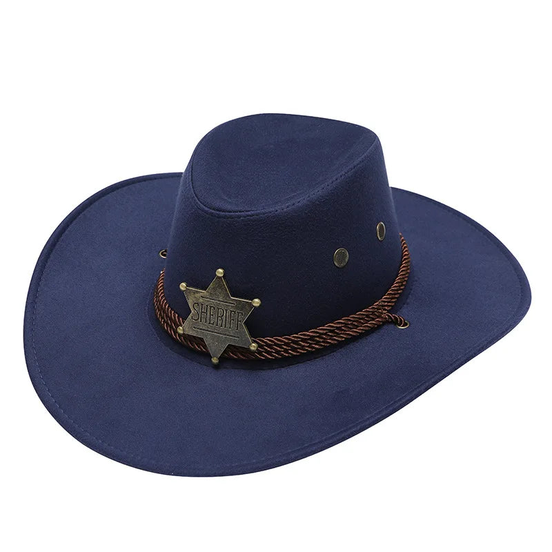 Western Wild West Sheriff Hat With Five Star Party Costume For Men Lady Jazz Cowgirl Wide Cowboy Hat Unique Star Badge Decors