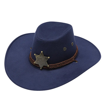 Western Wild West Sheriff Hat With Five Star Party Costume For Men Lady Jazz Cowgirl Wide Cowboy Hat Unique Star Badge Decors