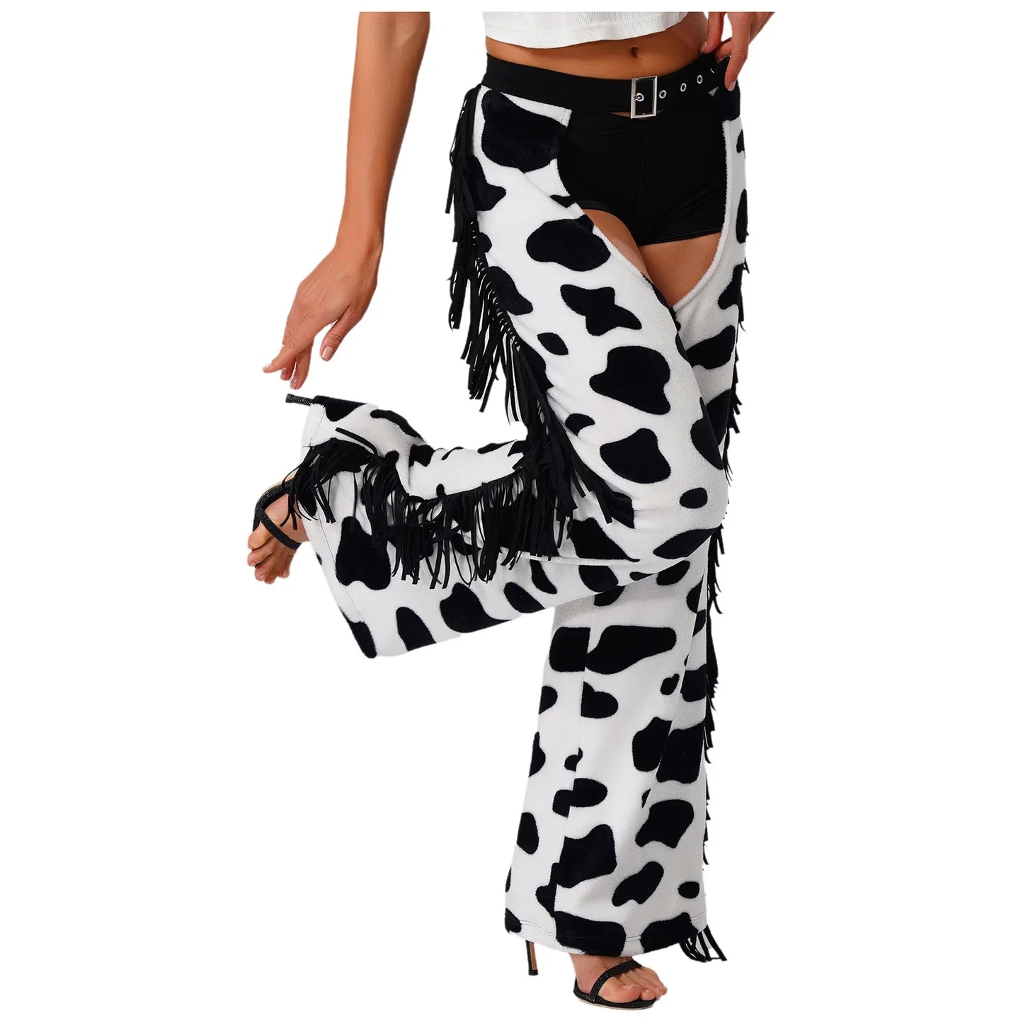 Pantalon élégant en flanelle pour femmes, entrejambe ouvert, pour vélo, équitation, Cowgirl occidentale, Chaps Hippie, Costume de danse Cosplay d'halloween