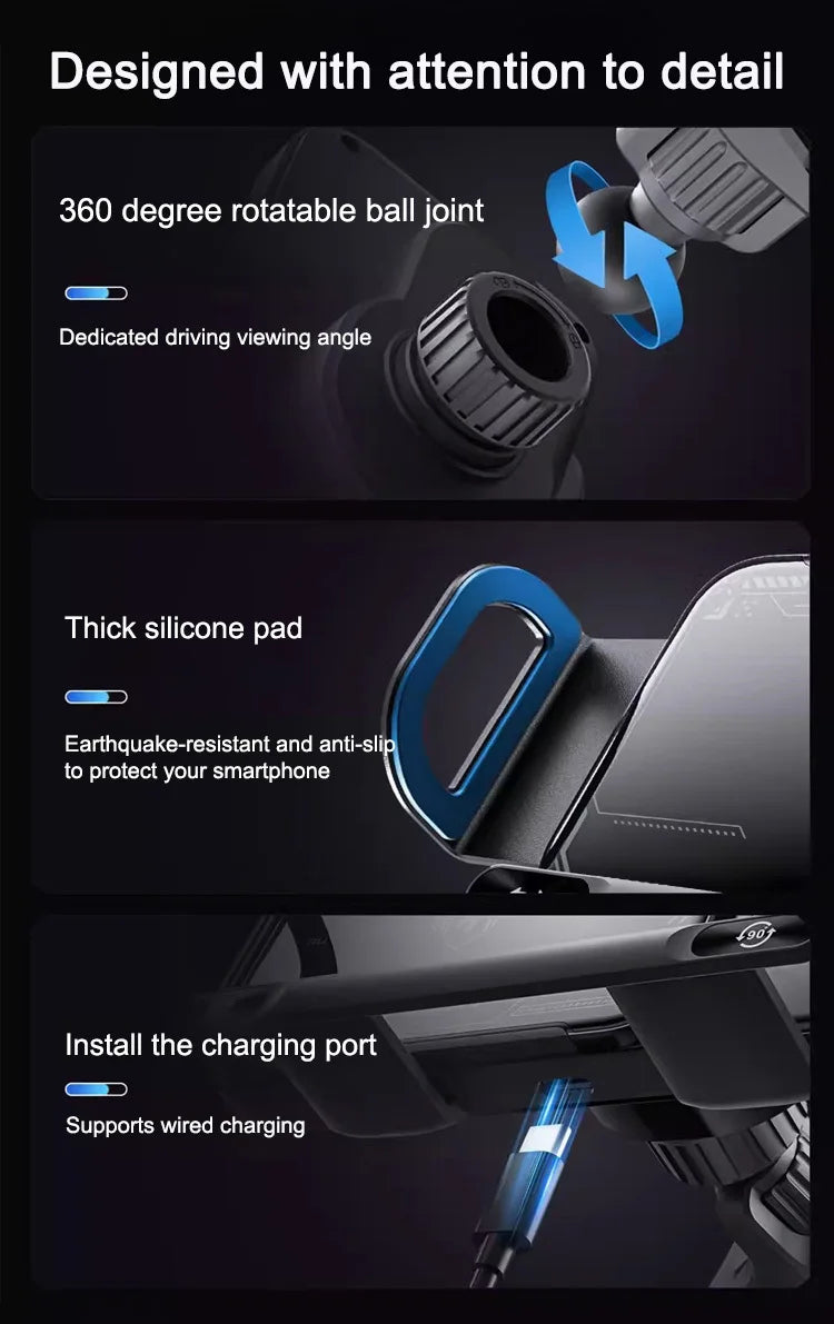Reliable Car Mount Cell Phone Holder Durable fully motorized Silent Stable clamping Cell Phone Holder Safety Intelligent Durable