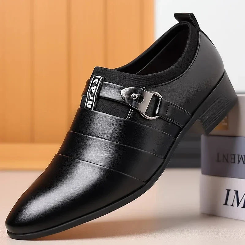 Leather Shoes for Men Slip on Pointed Toe Oxfords Formal Wedding Party Office Business Casual Dress Shoes for Male Social Shoe