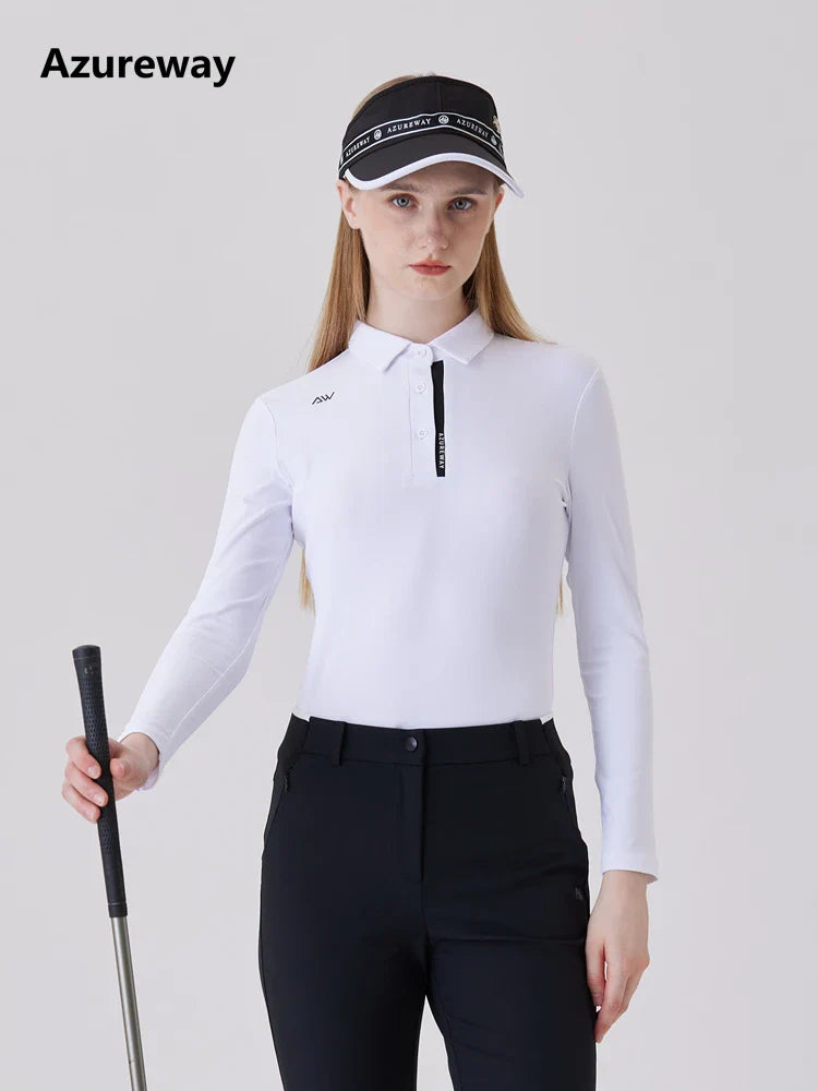 AW Golf Women's Simple Polo Shirt Long-sleeved T-shirt Quick-drying Breathable Sports Jersey Spring Autumn Golf Clothing Suit