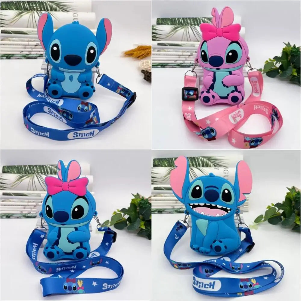 Cute Stitch & Angel Styling Silicone Coin Purse Cartoon Blue Pink Mini Wallet Crossbody Bag For Boys Girls Kawaii Accessories