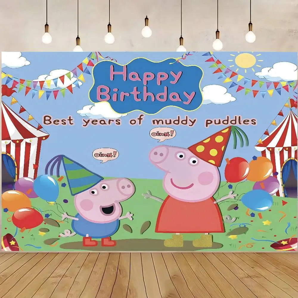 Arrière-plans de photographie mignons de Peppa Pig pour fête d'anniversaire d'enfants toiles de fond de portrait photo d'enfants