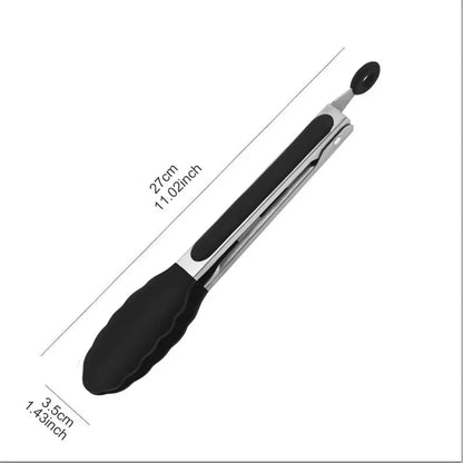 9" Stainless Steel Food Tongs, Non-Stick Silicone Cooking Tongs, Outdoor Salad and Bread Utensils, Kitchen Accessories
