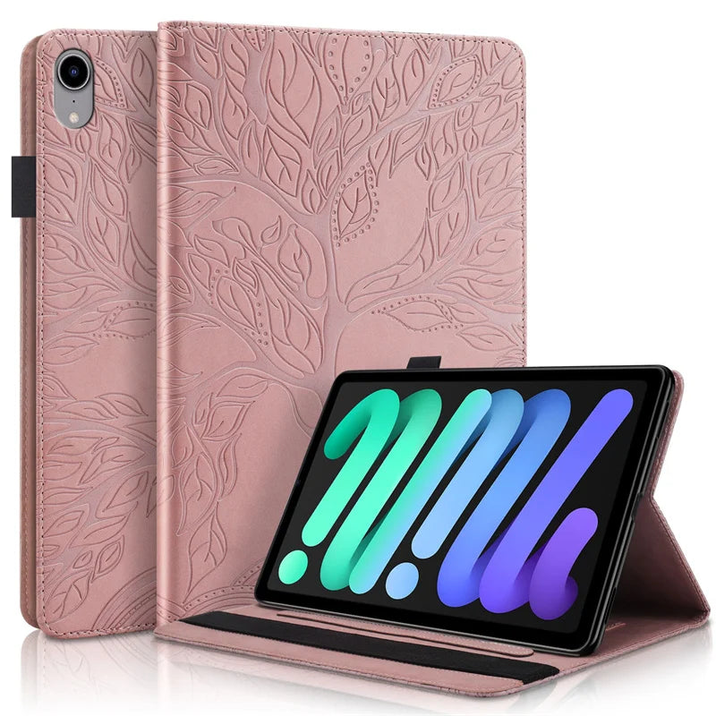 Coque for iPad Mini 7 Case 8.3" Embossed Tree PU Leather Flip Cover for Funda iPad Mini 2024 Mini 7th 6th Generation Case Cover