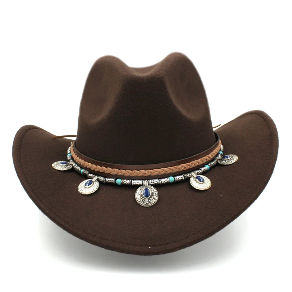 Chapeau de cowboy occidental pour hommes et femmes, casquette de cow-girl d'équitation, feutre à large bord, Fedora Jazz Church Caps Шляпа Chapeau